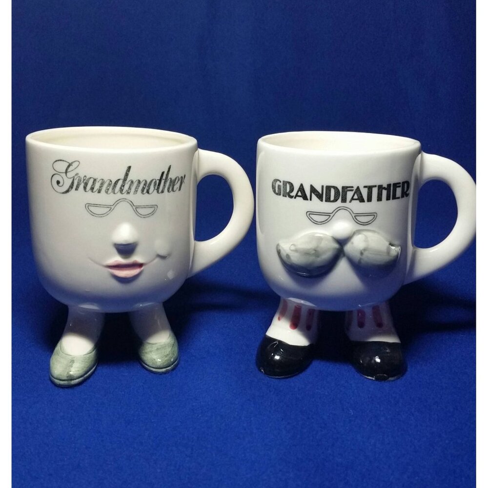 Enesco Grandmother and Grandfather Footed Mugs Set of 2 Grandparents Gift 1976